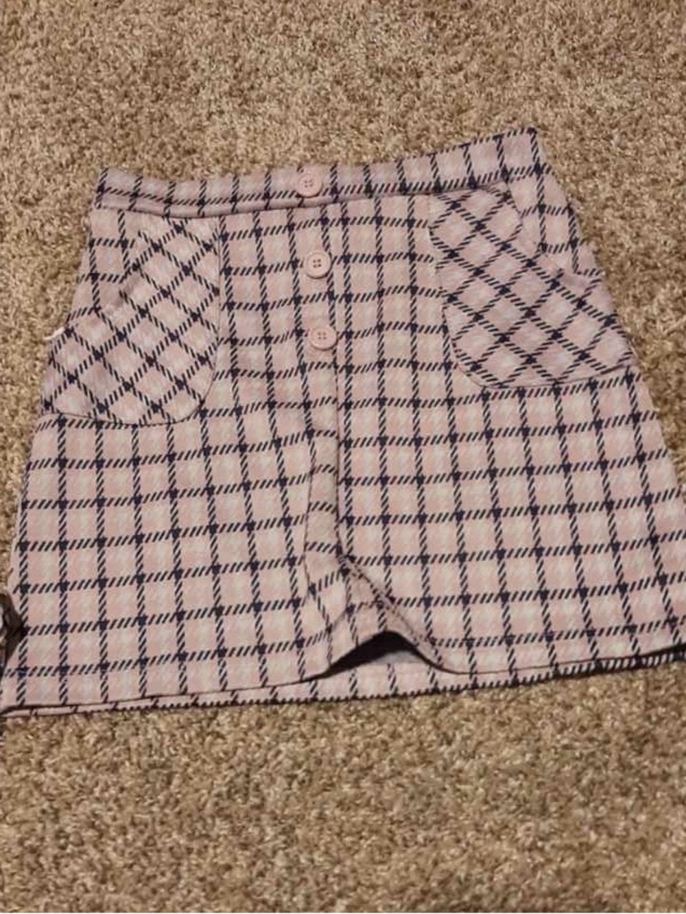 Youth Plaid Button-Front Mini Skirt in Light Pink and Navy
